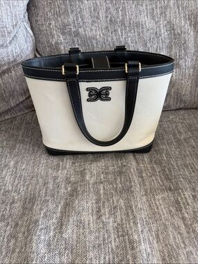 Cream Canvas Tote with Black Trim and Top Handles